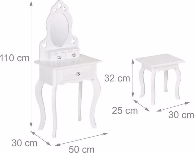Toeletta per bambini con specchio 75 x 40 x 130 cm 3 cassetti design fiabesco in legno bianco 13_0013876