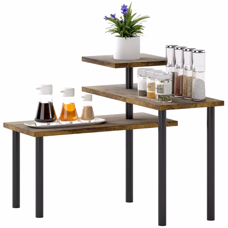 Supporto girevole per microonde, con 3 ripiani | Colore: marrone, nero | Dimensioni: 40x18x36,5 cm