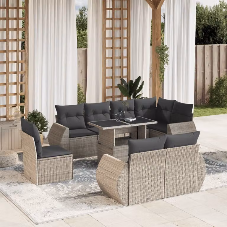 Maison Exclusive - Set Divano da Giardino 9pz con Cuscini Grigio Chiaro Polyrattan