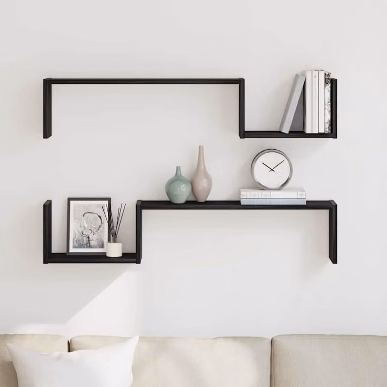 Set di 2 scaffali da parete moderni vidaXL in nero, L: 100 cm, P: 20 cm, H: 15 cm
