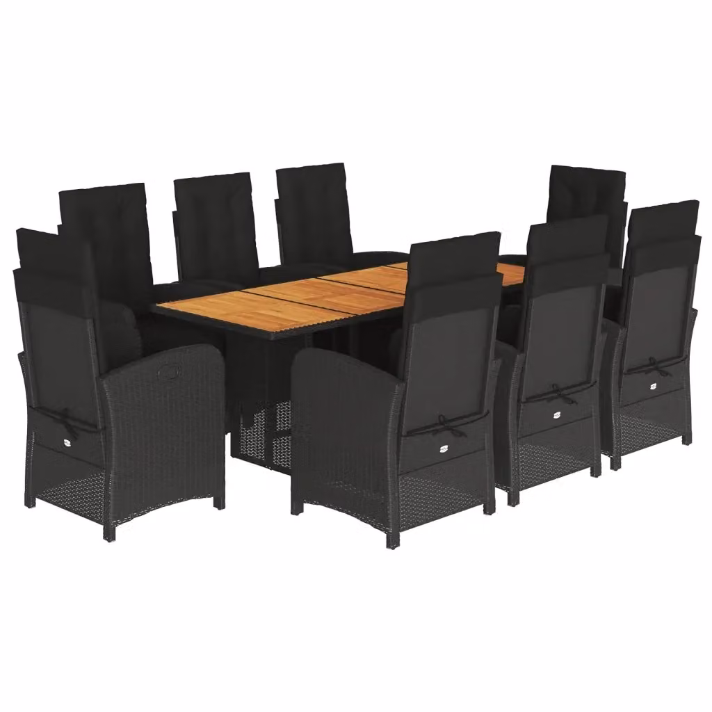 Set da pranzo da giardino vidaXL in polyrattan nero con cuscini e tavolo in legno di acacia, 9 pezzi – 2