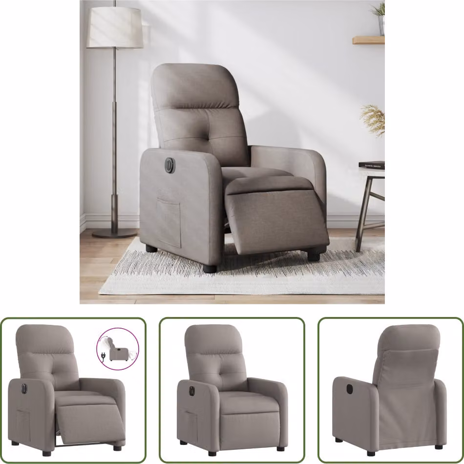 The Living Store Recliner elettrico in tessuto Taupe