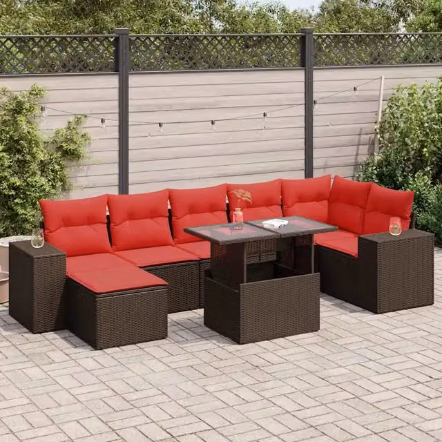 Set Divani Giardino 8 pz con Cuscini Marrone Polyrattan Acacia 3326845