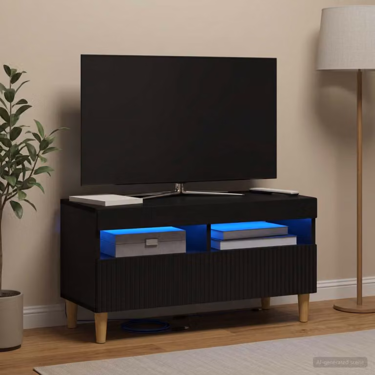 Mobile TV LED vidaXL ARNHEM Nero, L 81 cm, P 35 cm, H 43 cm, in legno ingegnerizzato MDF con illuminazione integrata