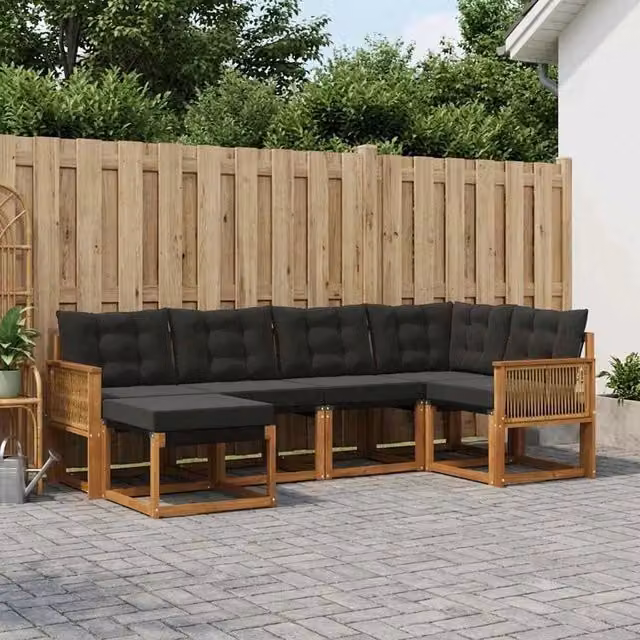 Set di divani da esterno 6 pz Naturale e Nero 3382068