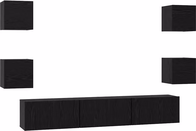Set mobile TV 7 pz | Armadietto TV | Mobile Porta TV Rovere Nero Legno multistrato