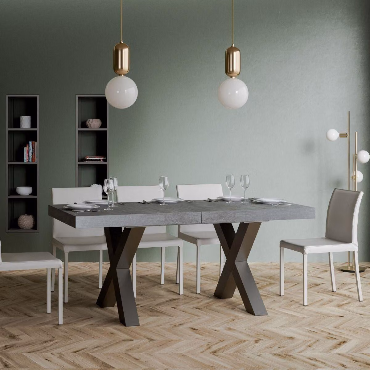 ITAMOBY - Tavolo allungabile 160/264x90 cm Traffic cemento gambe antracite