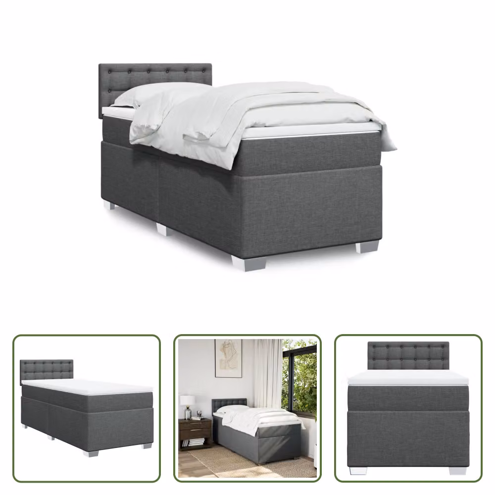 The Living Store Letto a molle con materasso grigio scuro 80x200 cm in tessuto