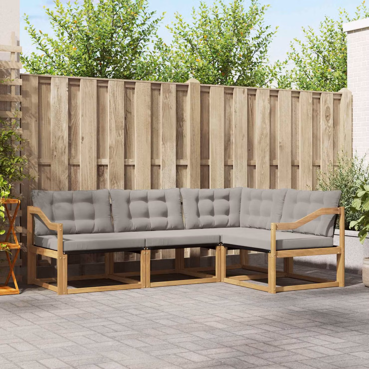 Set di divani da esterno vidaXL 4 pezzi in legno di acacia con tessuto textilene, colore bianco e grigio chiaro