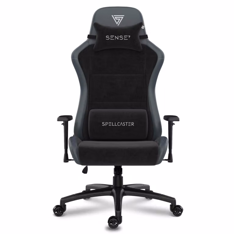 SENSE7 Spellcaster FUKU XL: Sedia da gaming in Alcantara, colore nero. Sedia ergonomica per ufficio, adatta a persone di grande corporatura (capacità di carico fino a 150 kg), realizzata con schiuma a memoria e dotata di una seduta ampia