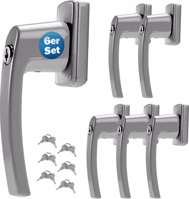 Set di 6 maniglie per finestra con serratura Monzana in acciaio inossidabile color argento