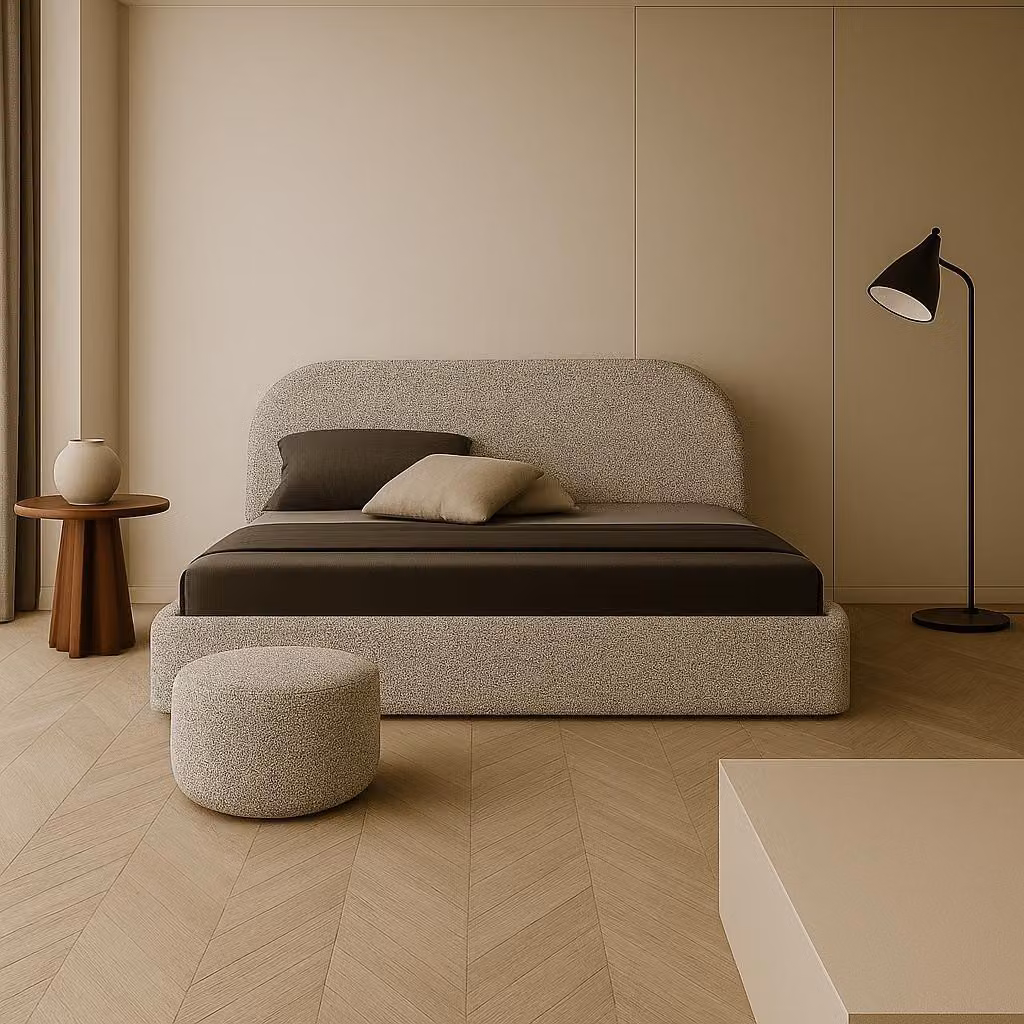 Letto Calúnená Sofello Modern 90–200 × 200, testiera arrotondata, colore MOON Melange, dimensioni 180 × 200, struttura in metallo, letto di alta qualità con spazio contenitore