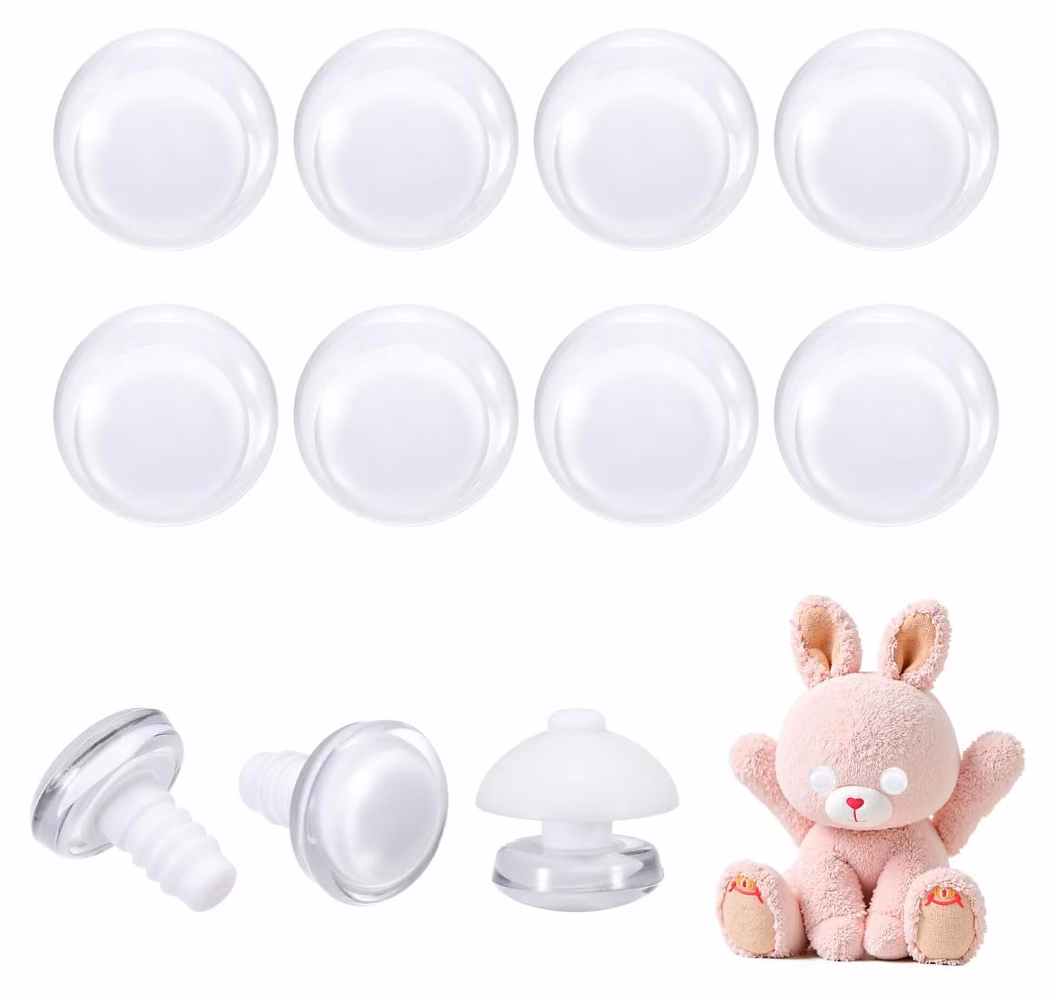 Occhi di sicurezza da 18 mm, 26 pezzi, bianchi, in plastica, con rondelle