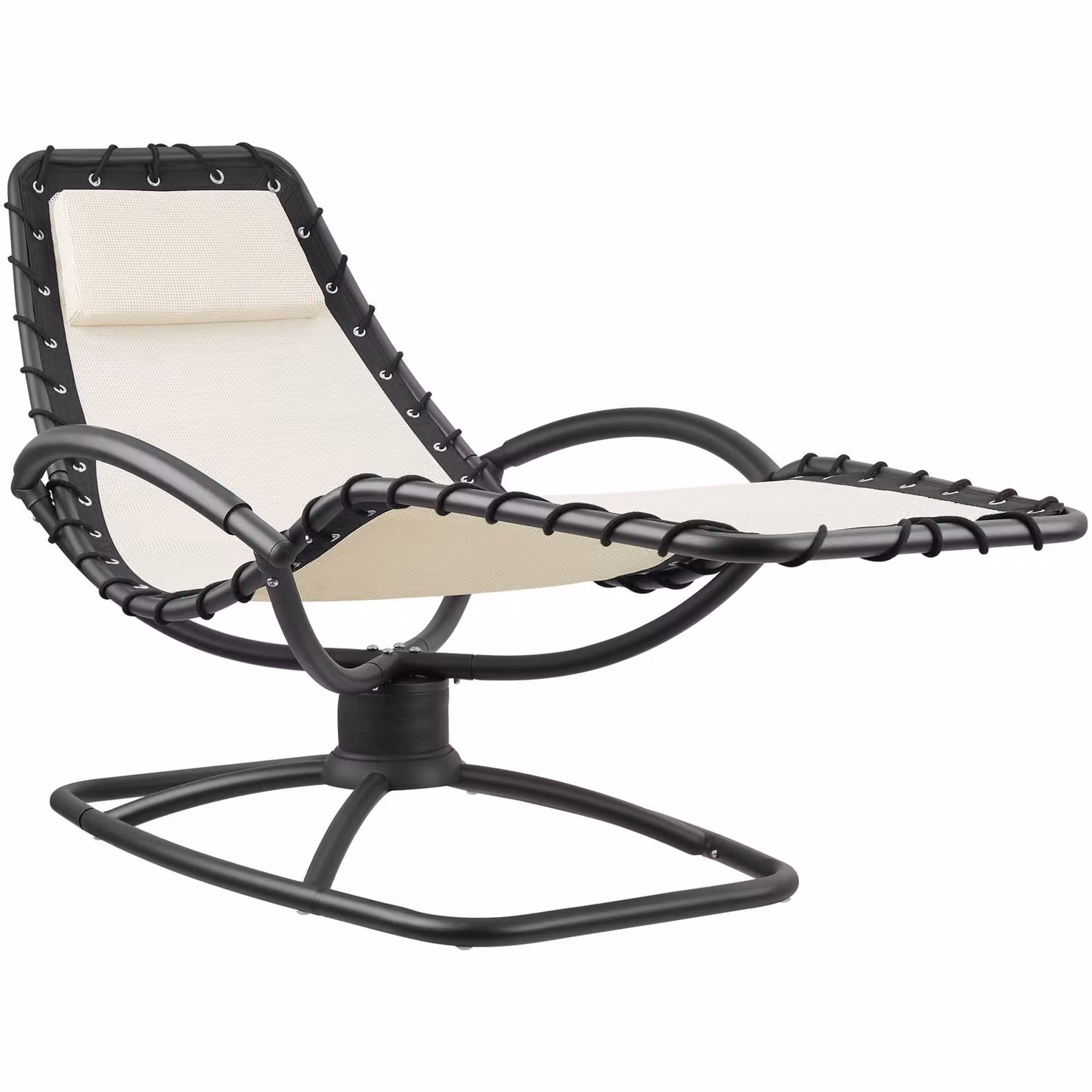 Lettino prendisole Toulon TecTake beige con funzione a dondolo, poggiatesta regolabile e braccioli in textilene e acciaio verniciato – 4