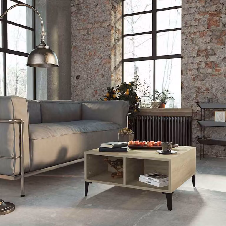 Tavolino da salotto moderno vidaXL in legno e metallo color rovere, L 60 x P 60 x H 30 cm