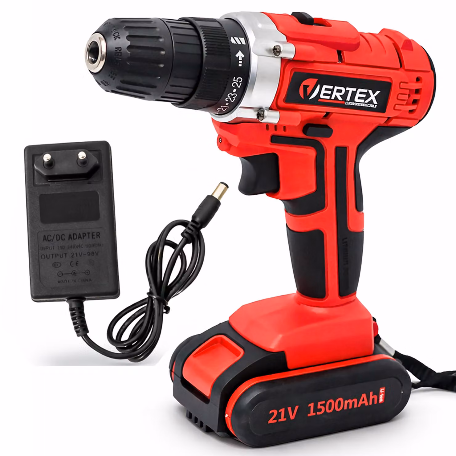 Trapano Avvitatore 21V a batteria con Caricatore 2 Velocità 32Nm LED Set Completo per Casa e Fai da Te - VERTEX