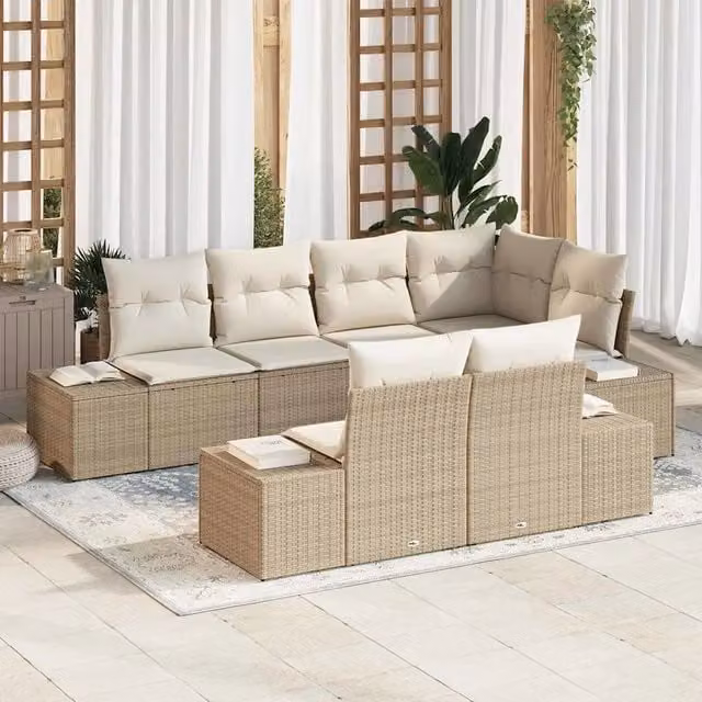 Set Divano da Giardino 7 pz Beige e Crema polyrattan 3355770