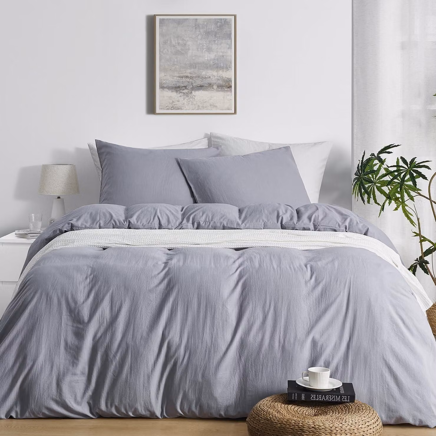 Elzusha - Set copripiumino matrimoniale 240x220 cm, color grigio chiaro, con 2 federe - Microfibra super morbida