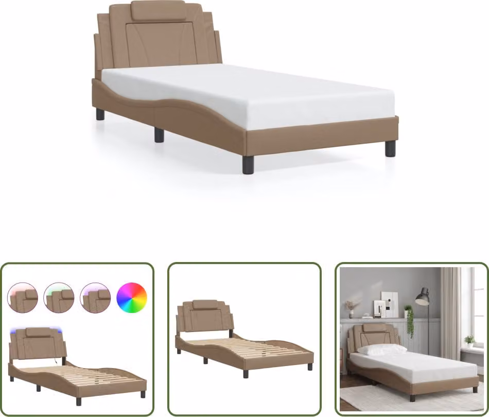 The Living Store Struttura letto con LED cappuccino-marrone 100x200 cm in ecopelle