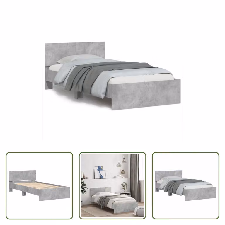 The Living Store Giroletto con testiera in cemento grigio 100x200 cm Materiale a base di legno