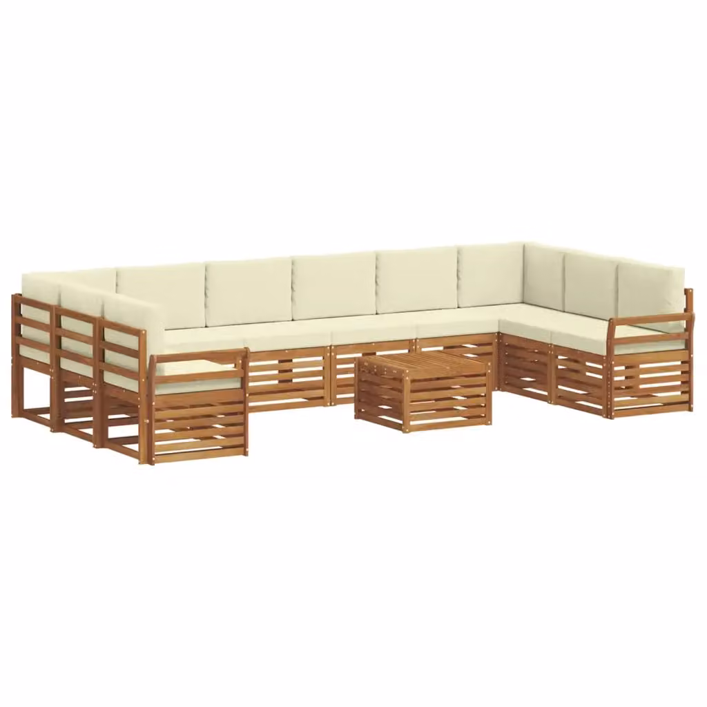 Set di divani da esterno vidaXL a forma di U in legno di acacia con cuscini, beige e bianco, 11 pezzi – 2