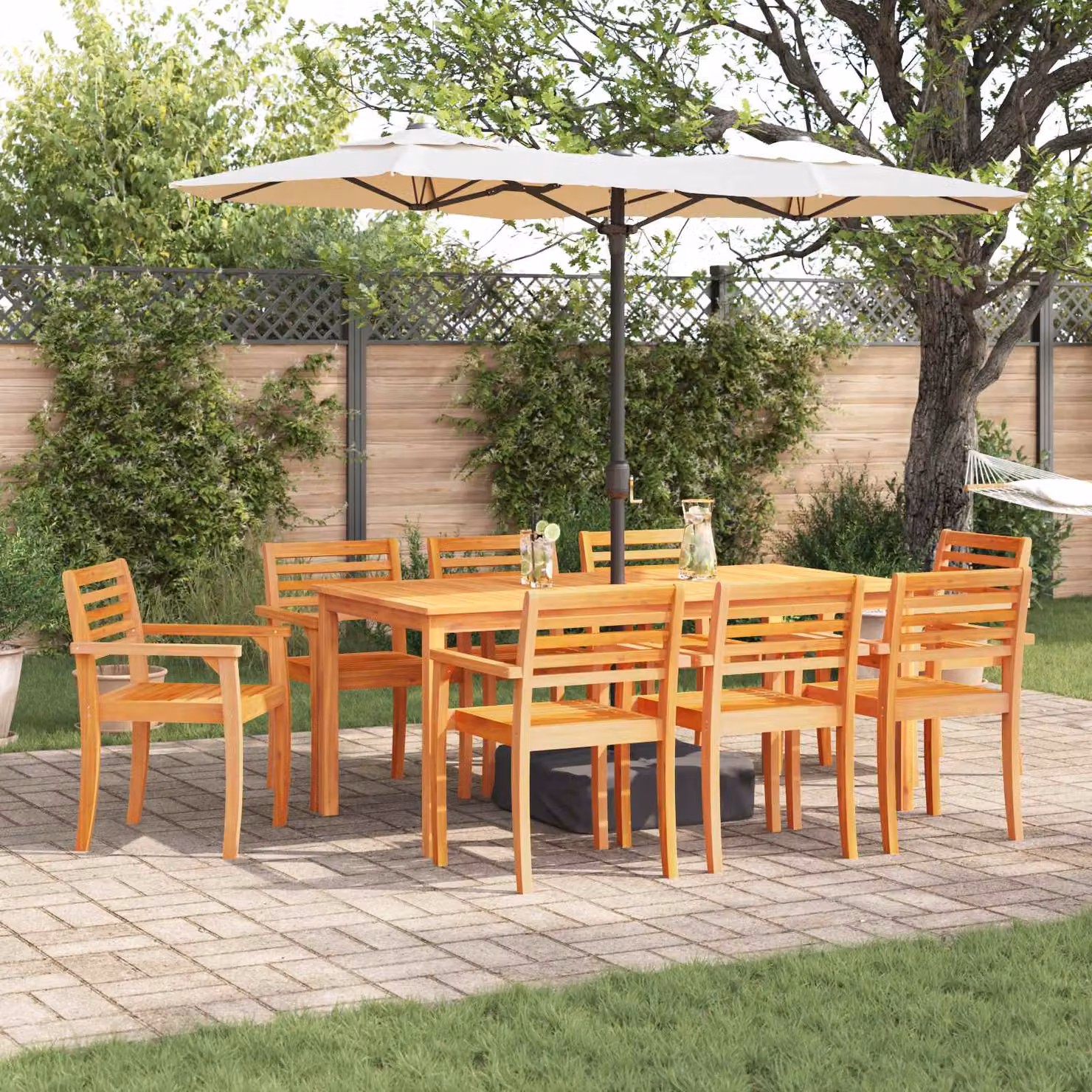 Set da pranzo per giardino vidaXL in legno di acacia marrone, 9 pezzi – 1
