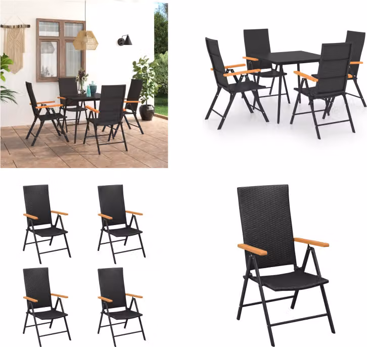 vidaXL set da pranzo da giardino 5 pezzi nero e marrone - Set da pranzo da giardino - Set da pranzo da giardino - Set da salotto da giardino - Set da salotto da giardino