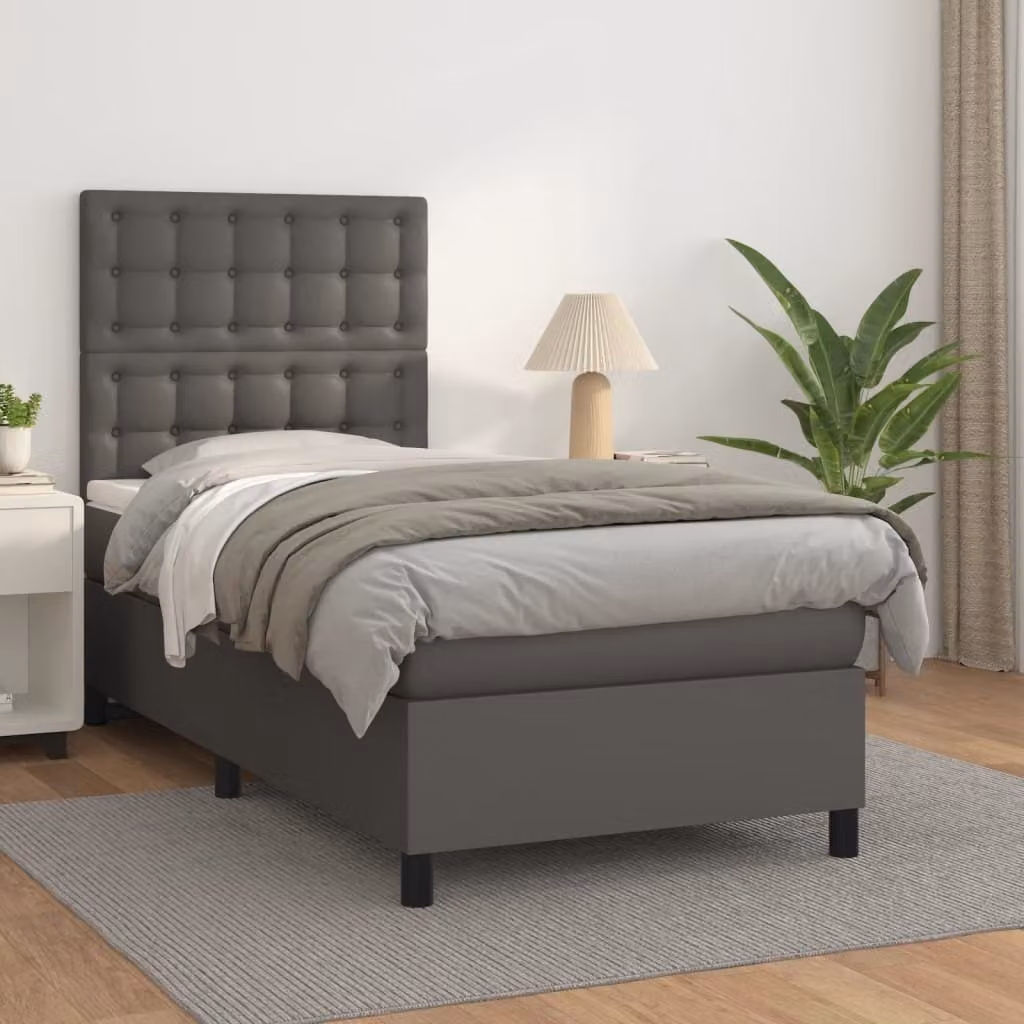 The Living Store Letto a molle con materasso grigio 90x190 cm in Pelle finta
