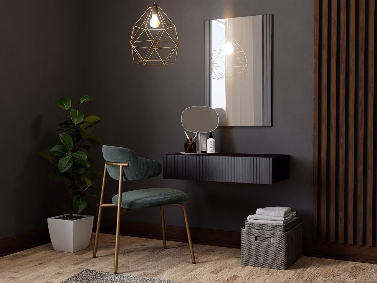 Tavolino da toilette sospeso con specchio CRATO - nero