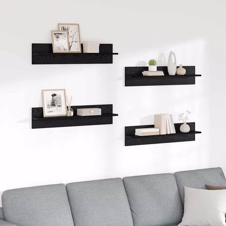 Set di 4 scaffali da parete vidaXL moderni in legno MDF, colore nero, L 80 cm x P 18 cm x H 11,5 cm