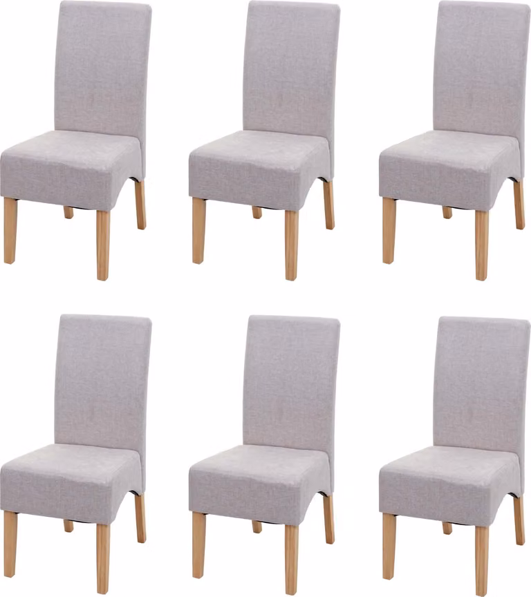 Set di 6 sedie da pranzo imbottite | A x L x P 100 x 44 x 56 cm | Altezza seduta 48 cm | Tessuto/materiale tessile MVG | Beige crema | Gambe chiare | Sedia da cucina