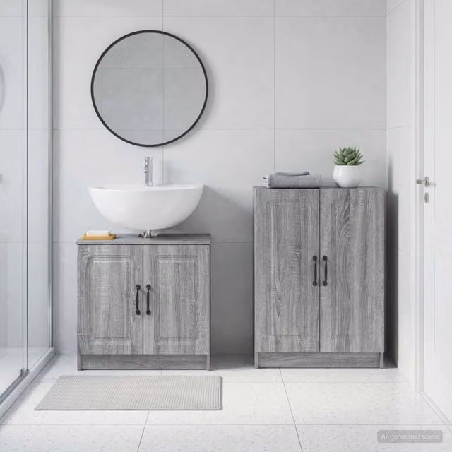 Set di mobili da bagno moderno vidaXL UTRECHT composto da mobile lavabo e mobile laterale in MDF grigio opaco L/P/H: 59,5 x 31,5 x 80,0 cm e 29,6 x 31,5 x 76,7 cm – 1