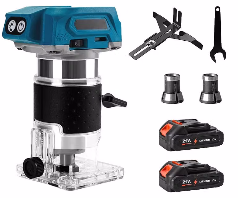 Fresatrice elettrica a batteria, motore brushless, livelli di velocità regolabili, con 2 batterie