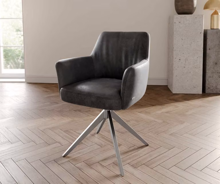 DELIFE Sedia girevole Xana-Flex con braccioli in microfibra antracite vintage, base a croce larga in acciaio inox, girevole a 360°, molle insacchettate