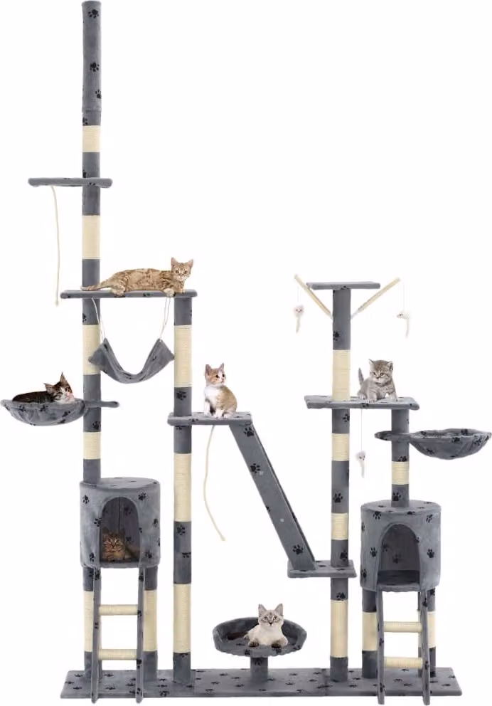 Albero per Gatti Tiragraffi Sisal 230-250cm Stampa Zampe Grigio