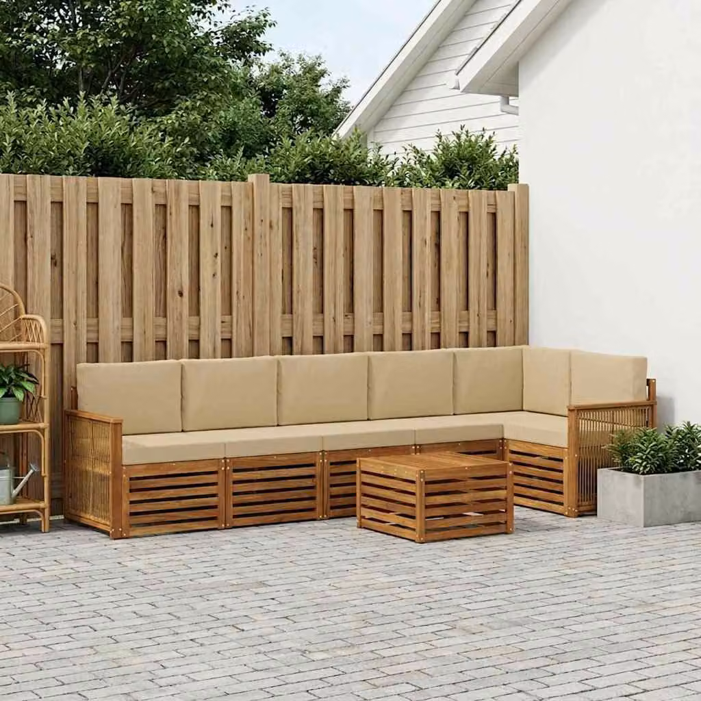 Set di divani da esterno vidaXL 6 pz in legno di acacia con cuscini e tavolino da giardino moderno colore beige