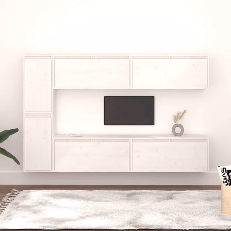Set di 6 mobili porta TV vidaXL in legno massello di pino bianco, design moderno a parete