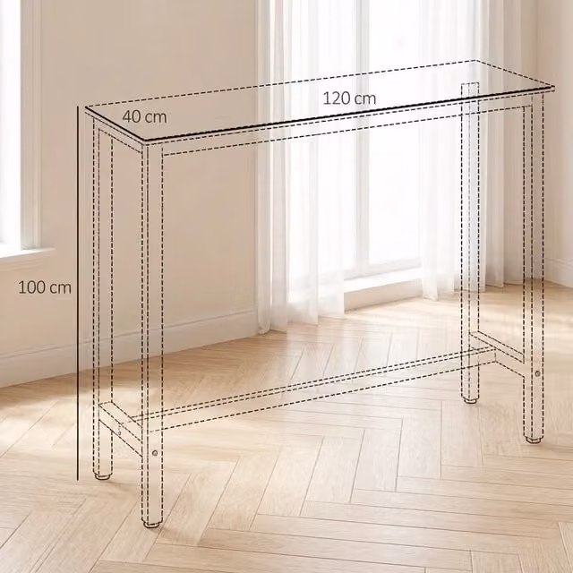 Tavolo bar OKWISH moderno con piano rettangolare effetto marmo e base in metallo per cucina, soggiorno o ufficio, L: 120 cm, P: 40 cm, H: 100 cm