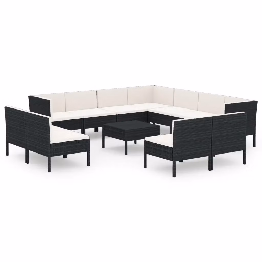 Set di Divani da Giardino a Forma di U vidaXL con Cuscini e Tavolino da Caffè, Colore Nero e Bianco – 2