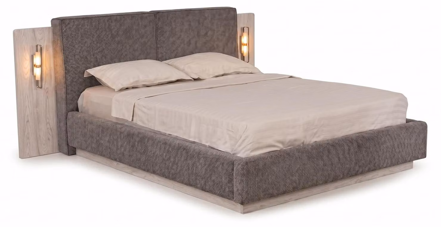 Letto imbottito moderno, grigio, elegante, matrimoniale, per la camera da letto