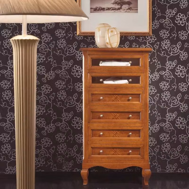 Cassettiera classica Bassano con 6 cassetti in legno intarsiato Mobili 2G L: 69 cm, P: 43 cm, H: 131 cm – 2