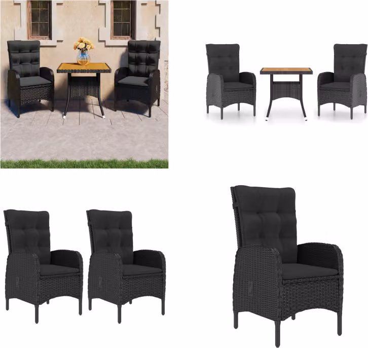 vidaXL Set da pranzo da giardino 3 pezzi in poly rattan e legno di acacia nero - Set di mobili da giardino - Set di mobili da giardino - Tavolo e sedie da giardino - Tavoli e sedie da giardino