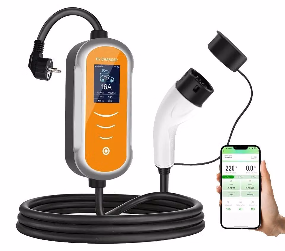 Caricatore per veicoli elettrici, cavo da 5 metri, controllo tramite app, 3,5 kW, 16A, cavo da 5 metri