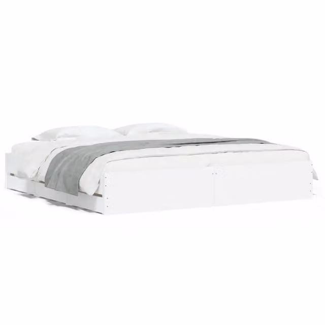 Letto matrimoniale | Letto per adulti | Giroletto con Cassetti Bianco 160x200 cm in Legno Multistrato
