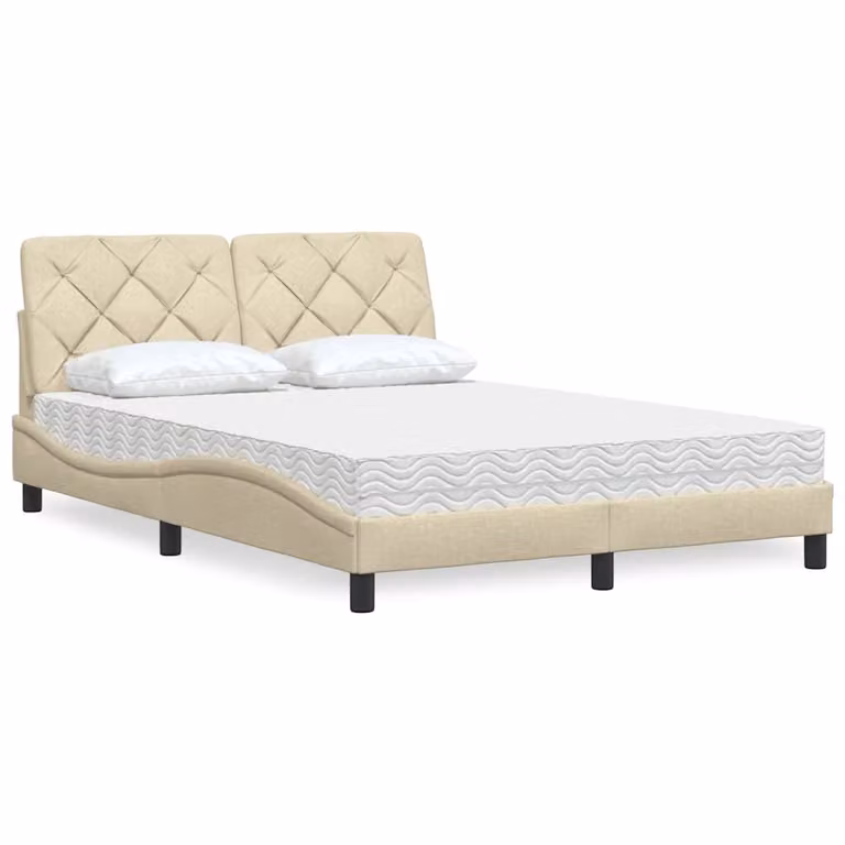 Letto con materasso vidaXL in tessuto beige e bianco, dimensioni 140 x 190 cm