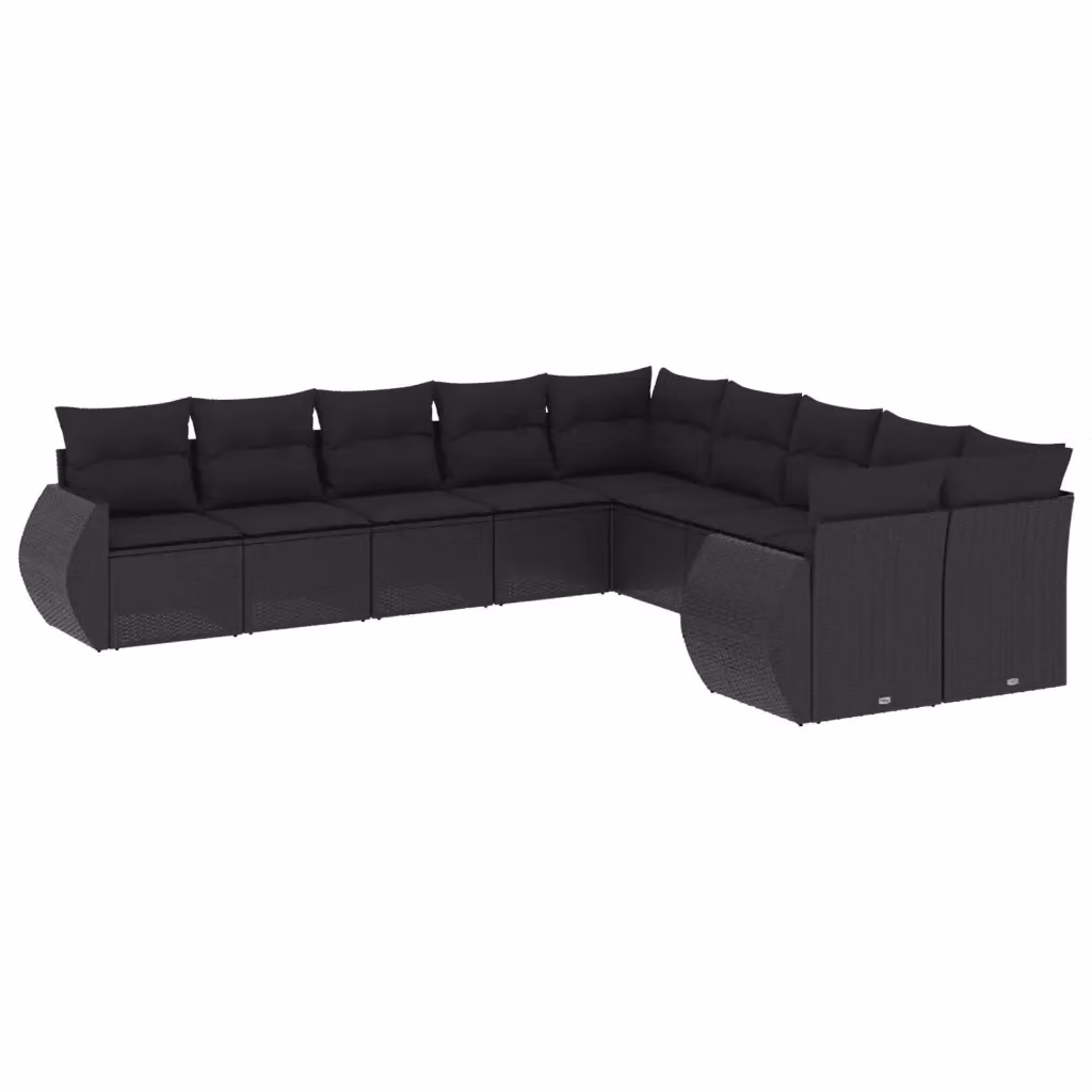 vidaXL Set di Divani da Giardino a L in Polyrattan Nero con Cuscini e Struttura in Metallo – 2