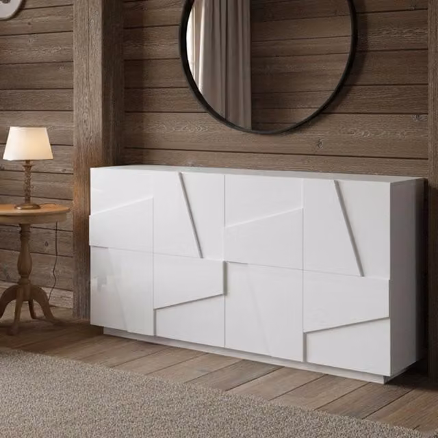Credenza moderna Augusto DMORA Bianco lucido L: 162 cm, P: 44 cm, H: 86 cm