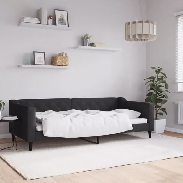 Letto moderno con struttura imbottita e base in metallo e legno vidaXL, colore nero