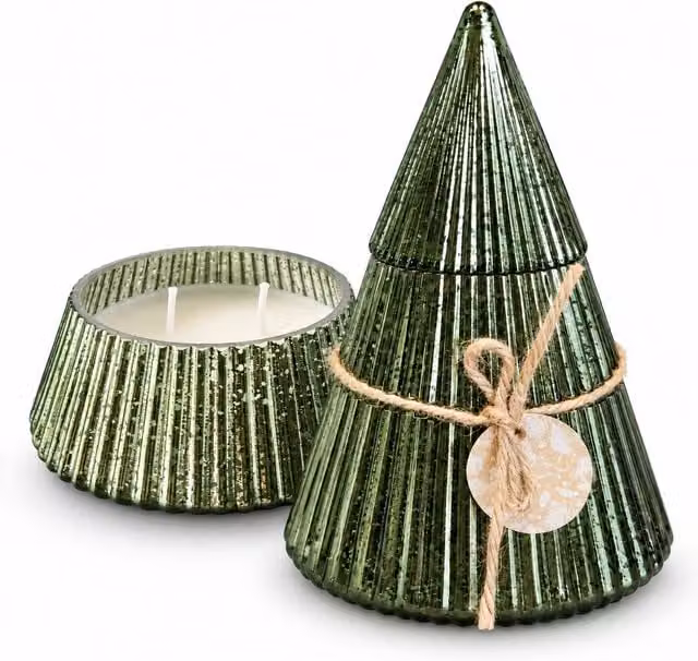 Candela Profumata Saint Joy in Vetro Decorato con Fragranze Woody, Spicy e Gourmand, Disponibile in Verde, Rosso o Oro