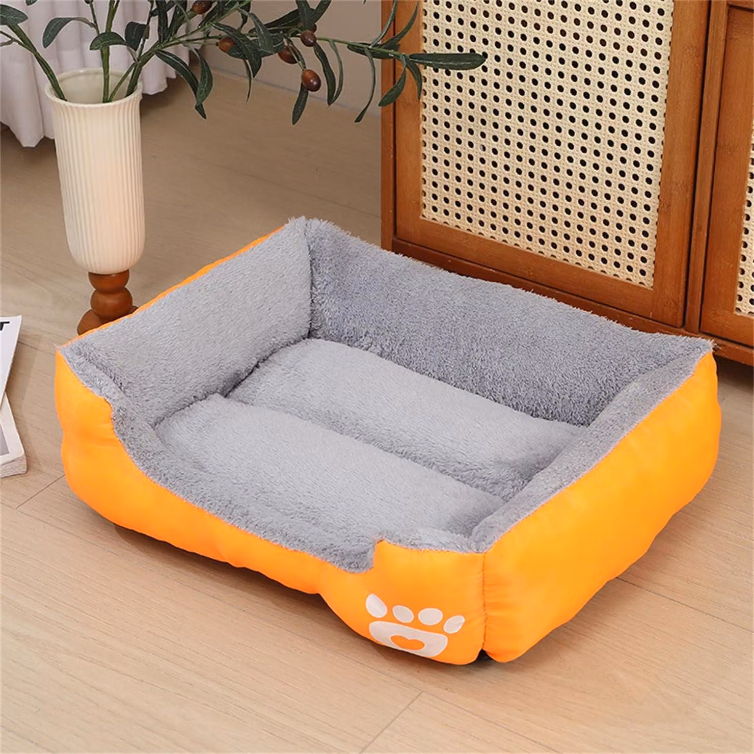 Cuccia per cani, ortopedica, lavabile, con imbottitura morbida, antiscivolo, colore arancione, taglia L
